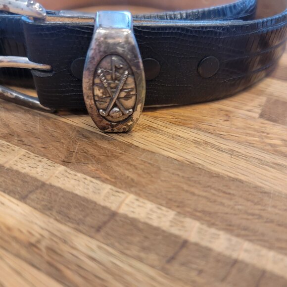 Mens Black Leather Golf Belt Golf Swing Buckle Club Medallions - Picture 5 of 12